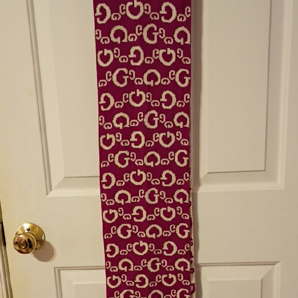 Guess Dark Red And White Scarf